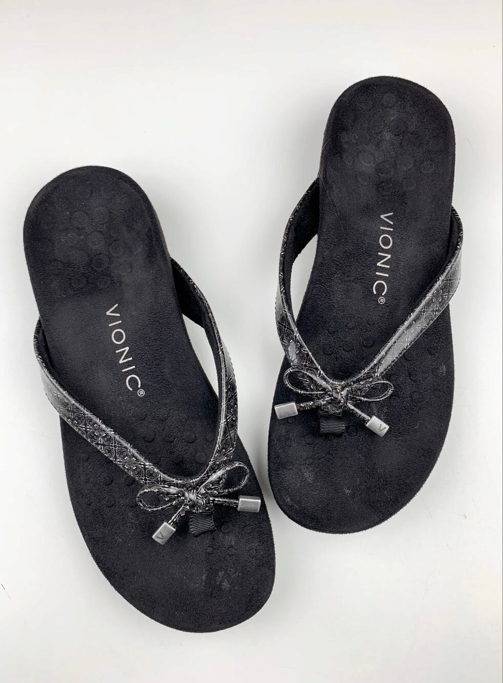 Vionic Bella Sandals Black Toe Post Slip On Comfort Orthotic Women's 7